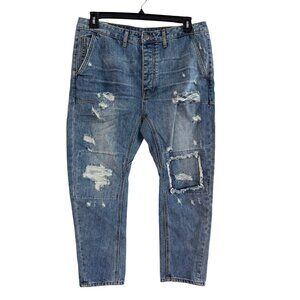 Man Oneteaspoon Mr Browns Distressed Jeans Size 34 Old Blue Wash Rigid Low Rise